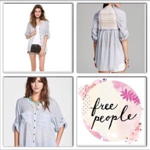 Free People Blue stripe lace back Shirt Tunic 💙